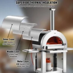 Dual Fuel Pizza Oven, 22 In. Portable Pizza Oven, Propane And Wood Powered Outdoor Pizza Oven In Stainless Steel -Vevor stainless steel vevor pizza ovens yspslys2226yylhl2v0 44 1000