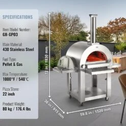 Dual Fuel Pizza Oven, 22 In. Portable Pizza Oven, Propane And Wood Powered Outdoor Pizza Oven In Stainless Steel -Vevor stainless steel vevor pizza ovens yspslys2226yylhl2v0 76 1000