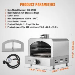 Outdoor Pizza Oven, Propane Powered, 13 In. Portable Grill With Cordierite And Built-In Thermometer In Stainless Steel -Vevor stainless vevor pizza ovens pslhwbxrqsy1252q5v0 76 1000