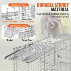 Live Animal Cage Trap 31 In. X 10 In. X 12 In. Humane Cat Trap Galvanized Iron, Folding Animal Trap With Handle -Vevor traps ybl32yc00000tsr3rv0 1f 1000