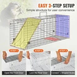Live Animal Cage Trap 31 In. X 10 In. X 12 In. Humane Cat Trap Galvanized Iron, Folding Animal Trap With Handle -Vevor traps ybl32yc00000tsr3rv0 44 1000