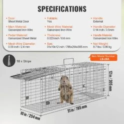 Live Animal Cage Trap 31 In. X 10 In. X 12 In. Humane Cat Trap Galvanized Iron, Folding Animal Trap With Handle -Vevor traps ybl32yc00000tsr3rv0 76 1000