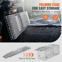 Live Animal Cage Trap 31 In. X 10 In. X 12 In. Humane Cat Trap Galvanized Iron, Folding Animal Trap With Handle -Vevor traps ybl32yc00000tsr3rv0 fa 1000