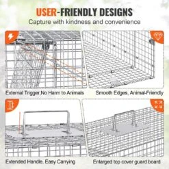 Live Animal Cage Trap 50 In. X 20 In. X 26 In. Humane Cat Trap Galvanized Iron Folding Animal Trap With Handle -Vevor traps ybl50yc00000vgixyv0 4f 1000