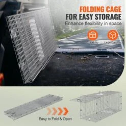 Live Animal Cage Trap 50 In. X 20 In. X 26 In. Humane Cat Trap Galvanized Iron Folding Animal Trap With Handle -Vevor traps ybl50yc00000vgixyv0 fa 1000