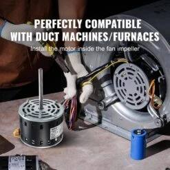1/3 HP Furnace Blower Motor 5.2 In. Shaft Length 110/120-Volt 1075 RPM 4 Speeds CW/CCW Rotation With 11 In. Hold Hoop -Vevor vevor blower motors msfgjdjg13hp48kzgv7 fa 1000