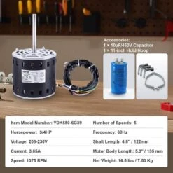 3/4HP Furnace Blower Motor 208/230-Volt 3.85 Amps 1075RPM 5 Speeds CW/CCW Rotation 48 Frame 4.8 In. Shaft Length -Vevor vevor blower motors msfgjdjg34hp581qqv6 76 1000