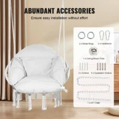 Hanging Hammock Swing Chair, Macrame Hanging Chair With Cushion And Mounting Hardware, Cotton Rope Swing Chair -Vevor vevor camping hammocks xgsdysyqyxkzdyxp2v0 44 1000