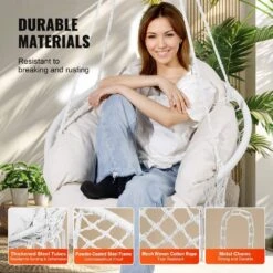 Hanging Hammock Swing Chair, Macrame Hanging Chair With Cushion And Mounting Hardware, Cotton Rope Swing Chair -Vevor vevor camping hammocks xgsdysyqyxkzdyxp2v0 4f 1000