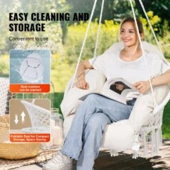 Hanging Hammock Swing Chair, Macrame Hanging Chair With Cushion And Mounting Hardware, Cotton Rope Swing Chair -Vevor vevor camping hammocks xgsdysyqyxkzdyxp2v0 fa 1000