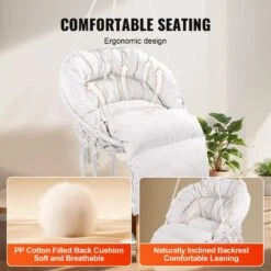 Hanging Hammock Swing Chair 330 Lbs. Capacity, Hammock Bed Macrame Hanging Chair With Cushion And Mounting Hardware -Vevor vevor camping hammocks xgsdysyqyxkzhtr7jv0 1f 1000