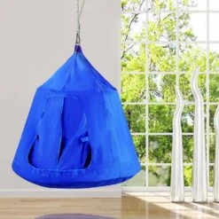 Hanging Tree Tent Max. 440 Lb. Capacity Tree Tent Swing With LED Rainbow Lights 43.4 X 46 In. Ceiling Hammock Tent, Blue -Vevor vevor camping hammocks zpetqqblue0000001v0 31 1000