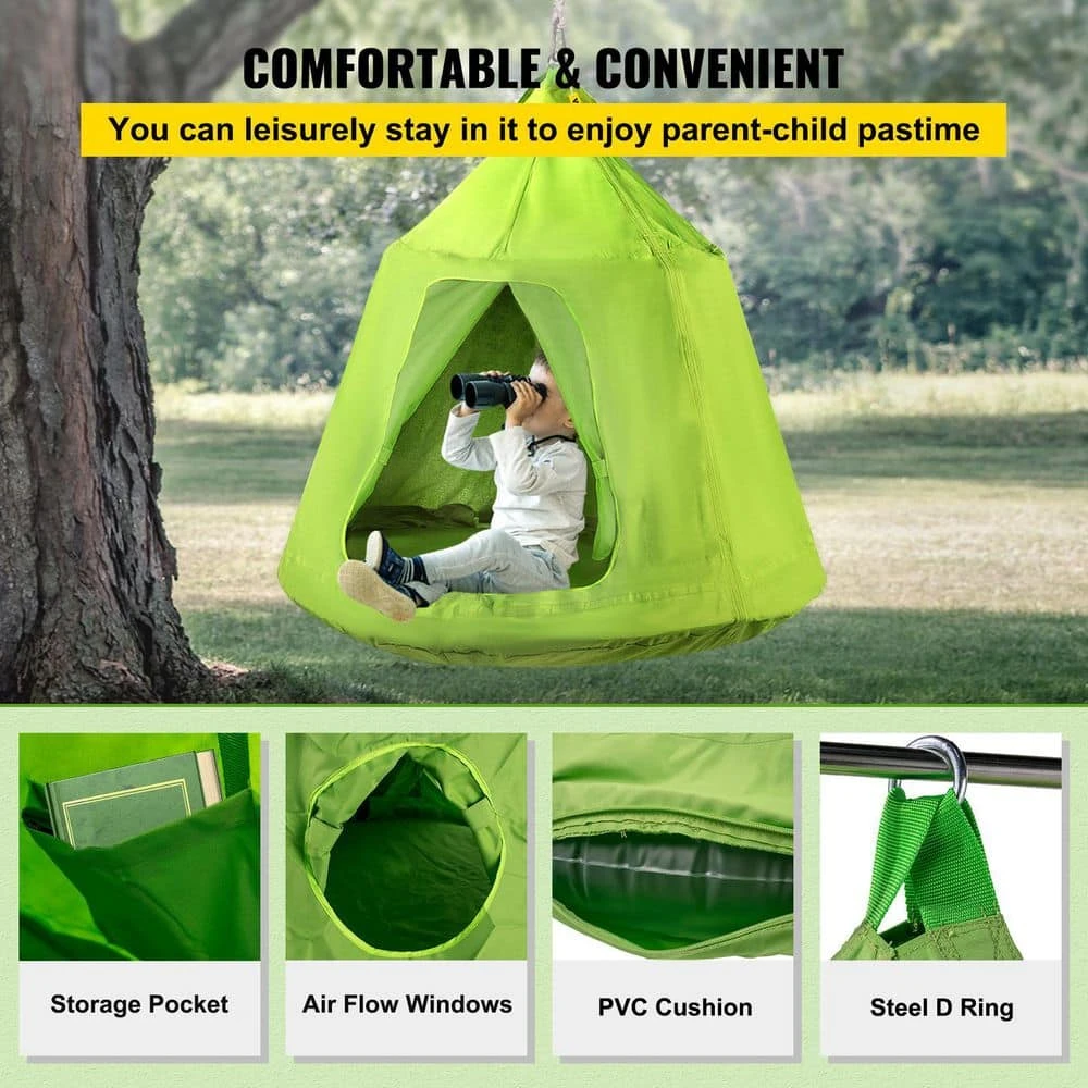 Hanging Tree Tent Max. 440 Lb. Capacity Tree Tent Swing With LED Rainbow Lights Ceiling Hammock Tent, Green 7 Hanging Tree Tent Max. 440 Lb. Capacity Tree Tent Swing With LED Rainbow Lights Ceiling Hammock Tent, Green - Image 5