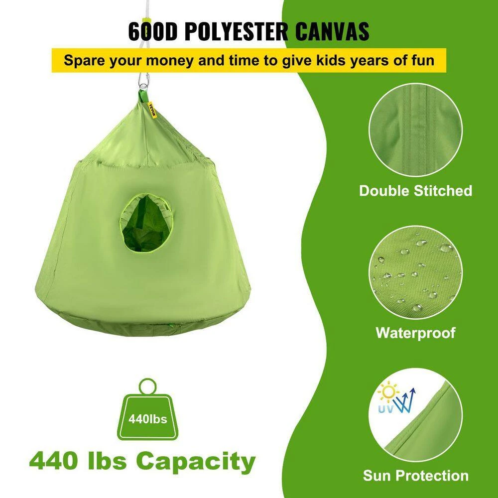 Hanging Tree Tent Max. 440 Lb. Capacity Tree Tent Swing With LED Rainbow Lights Ceiling Hammock Tent, Green 5 Hanging Tree Tent Max. 440 Lb. Capacity Tree Tent Swing With LED Rainbow Lights Ceiling Hammock Tent, Green - Image 3