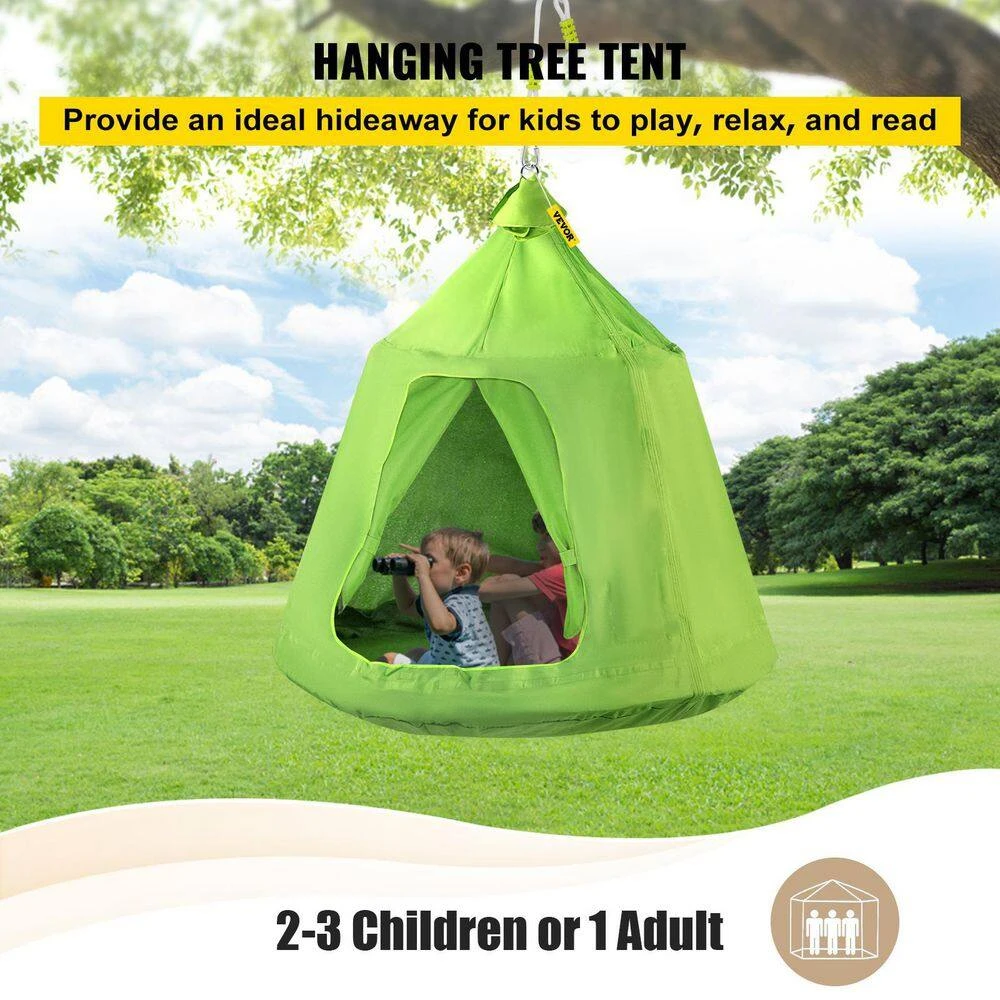 Hanging Tree Tent Max. 440 Lb. Capacity Tree Tent Swing With LED Rainbow Lights Ceiling Hammock Tent, Green 4 Hanging Tree Tent Max. 440 Lb. Capacity Tree Tent Swing With LED Rainbow Lights Ceiling Hammock Tent, Green - Image 2