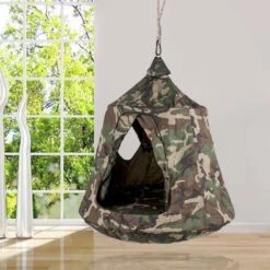 Hanging Tree Tent Max. 440 Lb. Capacity Tree Tent Swing With LED Rainbow Lights Ceiling Hammock Tent, Camouflage -Vevor vevor camping hammocks zpetqqmc000000001v0 31 1000