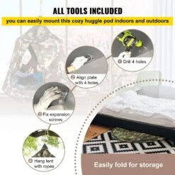 Hanging Tree Tent Max. 440 Lb. Capacity Tree Tent Swing With LED Rainbow Lights Ceiling Hammock Tent, Camouflage -Vevor vevor camping hammocks zpetqqmc000000001v0 fa 1000