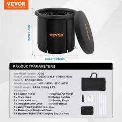 87 Gal. Ice Bath Tub, Cold Water Therapy Plunge Tub For Athletes, 1-person 1-Jet Portable Outdoor Ice Barrel Plunge Pool -Vevor vevor cold plunge ycqhk7585000vsl1pv0 76 1000