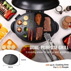 Indoor/Outdoor Electric Grill 200 Sq. In. Electric BBQGrill 2 Zone Gril Surface Removable Stand Electric Grills In Black 13 Indoor/Outdoor Electric Grill 200 Sq. In. Electric BBQGrill 2 Zone Gril Surface Removable Stand Electric Grills In Black -Vevor vevor electric grills hwlsdkjhwl200v1nlv1 1f 1000