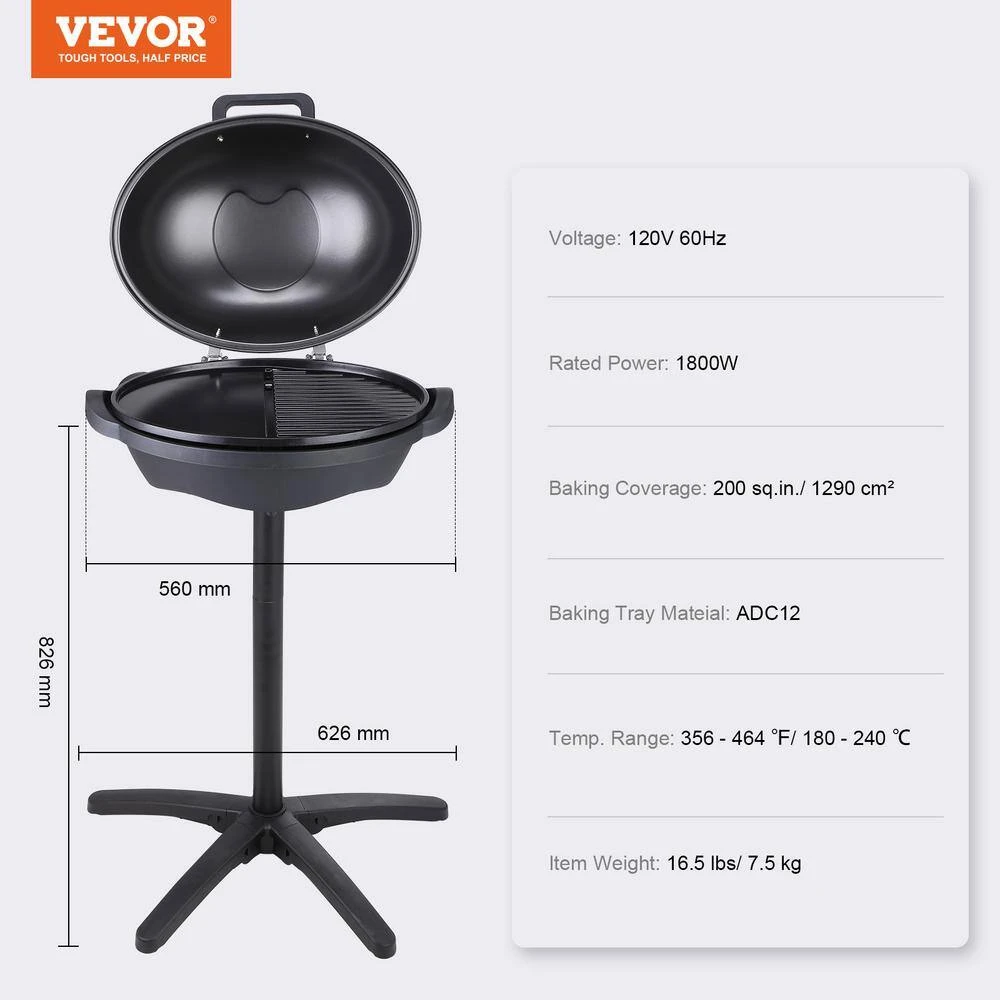 Indoor/Outdoor Electric Grill 200 Sq. In. Electric BBQGrill 2 Zone Gril Surface Removable Stand Electric Grills In Black 9 Indoor/Outdoor Electric Grill 200 Sq. In. Electric BBQGrill 2 Zone Gril Surface Removable Stand Electric Grills In Black - Image 7