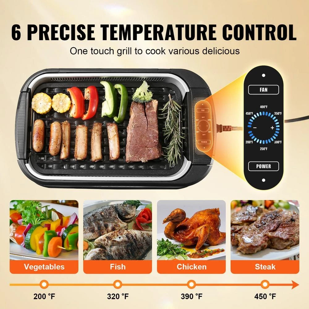 Smokeless Electric Grills 110 Sq. In. Electric BBQ Grill With Non-Stick Surface Dishwasher-Safe Indoor Grill,Black 6 Smokeless Electric Grills 110 Sq. In. Electric BBQ Grill With Non-Stick Surface Dishwasher-Safe Indoor Grill,Black - Image 4