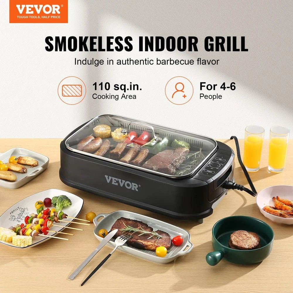 Smokeless Electric Grills 110 Sq. In. Electric BBQ Grill With Non-Stick Surface Dishwasher-Safe Indoor Grill,Black 4 Smokeless Electric Grills 110 Sq. In. Electric BBQ Grill With Non-Stick Surface Dishwasher-Safe Indoor Grill,Black - Image 2