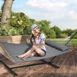 2-Person Hammock With Stand Included Heavy Duty 480lb Capacity Double Hammock With 12 FT Steel Stand -Vevor vevor fabric hammocks hfdchscstxyzg0k4nv0 31 1000