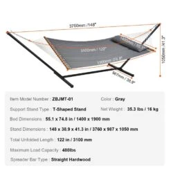 2-Person Hammock With Stand Included Heavy Duty 480lb Capacity Double Hammock With 12 FT Steel Stand -Vevor vevor fabric hammocks hfdchscstxyzg0k4nv0 76 1000