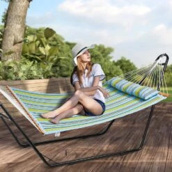 2-Person Hammock With Stand Included Heavy Duty 480 Lbs. Capacity Double Hammock -Vevor vevor fabric hammocks hfdclsxtwaxy48472v0 31 1000