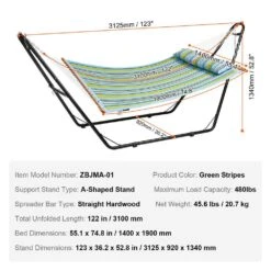 2-Person Hammock With Stand Included Heavy Duty 480 Lbs. Capacity Double Hammock -Vevor vevor fabric hammocks hfdclsxtwaxy48472v0 76 1000