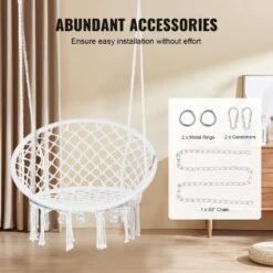 Hanging Hammock Swing Chair, 330 Lbs. Capacity, Macrame Hanging Chair With Mounting Hardware, Cotton Rope Swing Chair -Vevor vevor fabric hammocks xgsdysyqyxkzp5suwv0 1f 1000