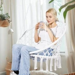 Hanging Hammock Swing Chair, 330 Lbs. Capacity, Macrame Hanging Chair With Mounting Hardware, Cotton Rope Swing Chair -Vevor vevor fabric hammocks xgsdysyqyxkzp5suwv0 31 1000