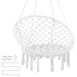 Hanging Hammock Swing Chair, 330 Lbs. Capacity, Macrame Hanging Chair With Mounting Hardware, Cotton Rope Swing Chair