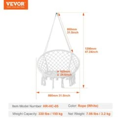 Hanging Hammock Swing Chair, 330 Lbs. Capacity, Macrame Hanging Chair With Mounting Hardware, Cotton Rope Swing Chair -Vevor vevor fabric hammocks xgsdysyqyxkzp5suwv0 76 1000