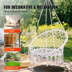 Hanging Hammock Swing Chair, 330 Lbs. Capacity, Macrame Hanging Chair With Mounting Hardware, Cotton Rope Swing Chair -Vevor vevor fabric hammocks xgsdysyqyxkzp5suwv0 fa 1000