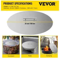 Fire Pit Lid Round 20 In. Fire Pit Lid 1.5 Mm Thick 304 Stainless Steel Fire Pit Burner Cover For Round Patio Fire Pit -Vevor vevor fire pit covers and accessories gzrshpgz20yc00001v0 76 1000