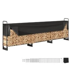 12.7 Ft. Outdoor Firewood Rack With Cover 152 In. X 14.2 In. X 46.1 In. Heavy Duty Firewood Holder Waterproof Cover
