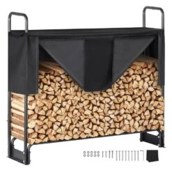 4.3 Ft. Outdoor Firewood Rack With Cover 52 In. X 14.2 In. X 46.1 In. Heavy-Duty Firewood Holder Waterproof Cover