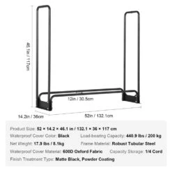 4.3 Ft. Outdoor Firewood Rack With Cover 52 In. X 14.2 In. X 46.1 In. Heavy-Duty Firewood Holder Waterproof Cover -Vevor vevor firewood racks dcjpsygnjb52xg4qjv0 76 1000