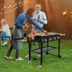 Flat Top Gas Grill On Cart 36 In. Outdoor Griddle Station 4-Burner Propane 60,000 BTU Restaurant Portable Grill In Black -Vevor vevor flat top grills hwtcxrqbl2bu9ba38v0 31 1000