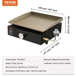 Portable Flat Top Griddle 16.9 In. Heavy-Duty Gas Griddle 1-Burner Countertop Propane Grill With Non-Stick Cooking Plate -Vevor vevor flat top grills zmxrqbl16yc2oykadv0 76 1000