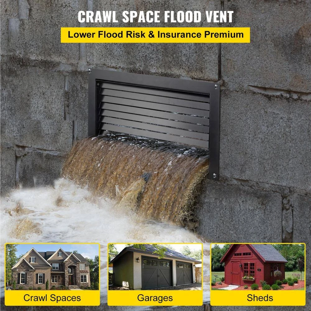 Crawl Space Flood Vent, 12 In. Height X 20 In. Black Width Foundation Flood Vent, To Reduce Foundation Damage 4 Crawl Space Flood Vent, 12 In. Height X 20 In. Black Width Foundation Flood Vent, To Reduce Foundation Damage - Image 2