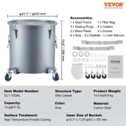 Fryer Grease Bucket 10 Gal Oil Disposal Caddy With Caster Base Carbon Steel Oil Transport Container, Gray -Vevor vevor fryer accessories djlzgyzttg10ngag5v0 76 1000