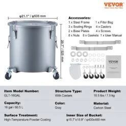 Fryer Grease Bucket 16 Gal Oil Disposal Caddy With Caster Base Carbon Steel Oil Transport Container, Gray -Vevor vevor fryer accessories djlzgyzttg16kwcskv0 76 1000