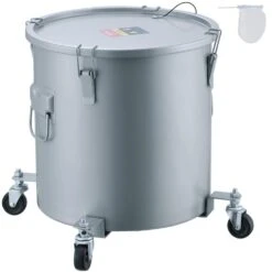 Fryer Grease Bucket 8 Gal Oil Disposal Caddy With Caster Base Carbon Steel Oil Transport Container, Gray