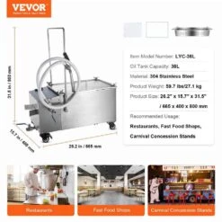 300 Watt Mobile Fryer Filter 80 Lbs. Capacity Oil Filtration System 10.6 Gal. Fryer Filter Frying Oil Filtering System -Vevor vevor fryer accessories lf5 jyf1jzyglqjg1v1 76 1000