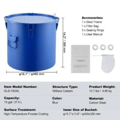 Fryer Grease Bucket 10 Gal. Thickened Steel Rust-Proof Coating Fryer Oil Bucket With Filter Bag For Hot Cooking, Blue -Vevor vevor fryer accessories lytls10gal6qwsomyv0 76 1000