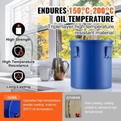 Fryer Grease Bucket 6 Gal. Rust-Proof Coating Oil Transport Container With Lid And Lock Clips For Hot Cooking, Blue -Vevor vevor fryer accessories lytls6galce9figw6v0 4f 1000