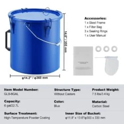 Fryer Grease Bucket 6 Gal. Rust-Proof Coating Oil Transport Container With Lid And Lock Clips For Hot Cooking, Blue -Vevor vevor fryer accessories lytls6galce9figw6v0 76 1000