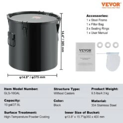 Fryer Grease Bucket 10 Gal Oil Disposal Caddy Stainless Steel Fryer Oil Bucket Oil Transport Container, Black -Vevor vevor fryer accessories whlyztbxg10j0jfetv0 76 1000